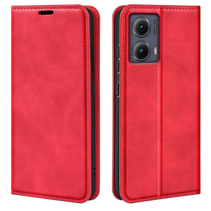 For Motorola Edge 5G 2024 Retro-skin Magnetic Suction Leather Phone Case(Red) by buy2fix