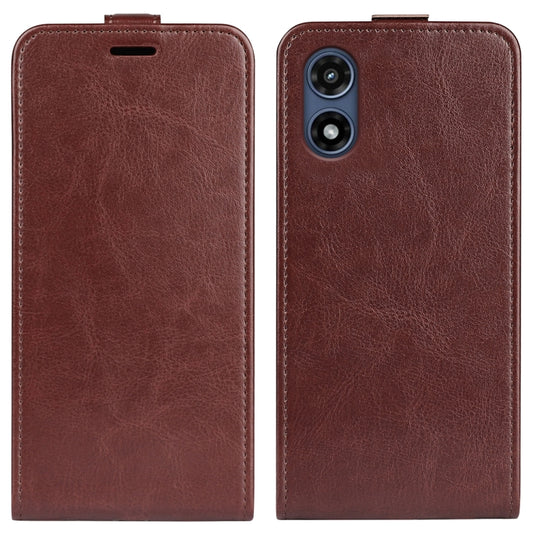 For Motorola Moto G Play 2024 R64 Texture Single Vertical Flip Leather Phone Case(Brown) by buy2fix