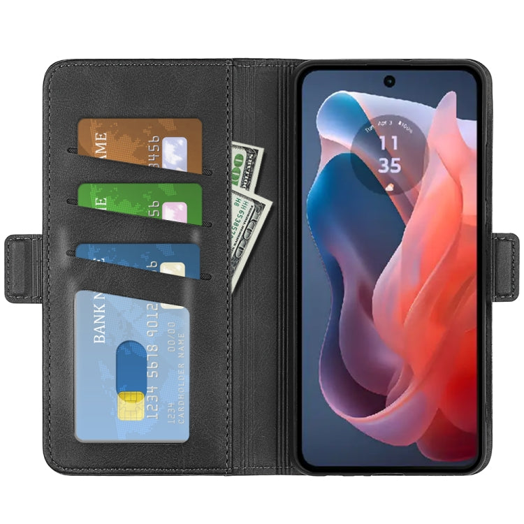 For Motorola Moto G Play 2024 Dual-side Magnetic Buckle Horizontal Flip Leather Phone Case(Black) by buy2fix