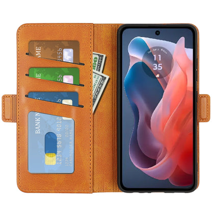 For Motorola Moto G Play 2024 Dual-side Magnetic Buckle Horizontal Flip Leather Phone Case(Yellow) by buy2fix