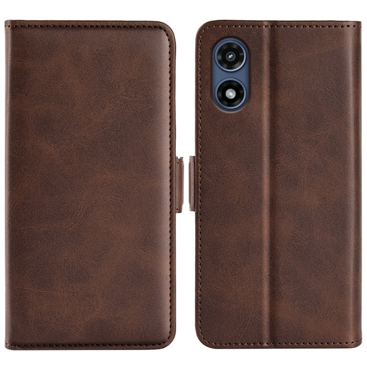 For Motorola Moto G Play 2024 Dual-side Magnetic Buckle Horizontal Flip Leather Phone Case(Brown) by buy2fix
