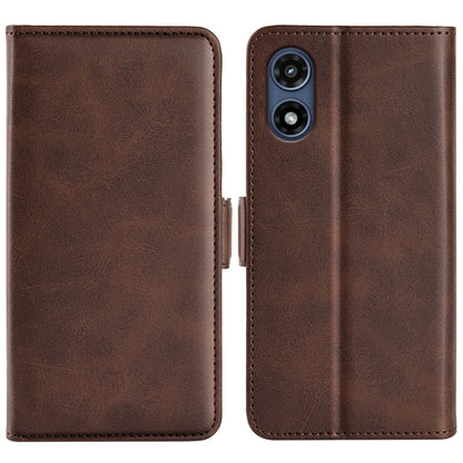 For Motorola Moto G Play 2024 Dual-side Magnetic Buckle Horizontal Flip Leather Phone Case(Brown) by buy2fix
