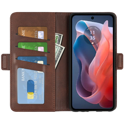 For Motorola Moto G Play 2024 Dual-side Magnetic Buckle Horizontal Flip Leather Phone Case(Brown) by buy2fix