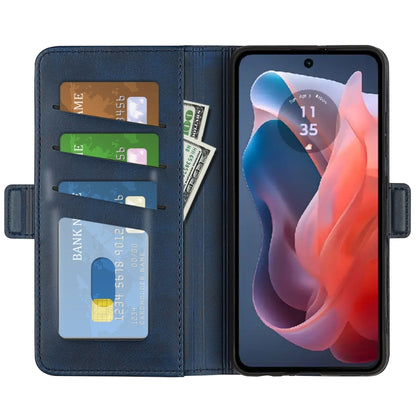 For Motorola Moto G Play 2024 Dual-side Magnetic Buckle Horizontal Flip Leather Phone Case(Dark Blue) by buy2fix