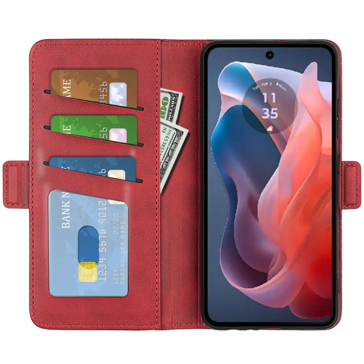 For Motorola Moto G Play 2024 Dual-side Magnetic Buckle Horizontal Flip Leather Phone Case(Red) by buy2fix