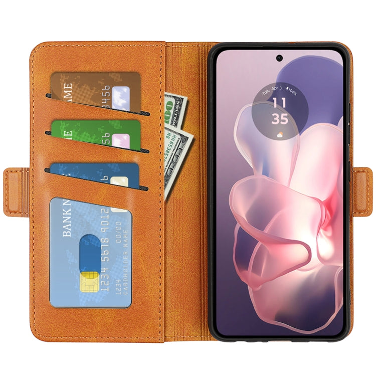 For Motorola Moto G Power 5G 2024 Dual-side Magnetic Buckle Horizontal Flip Leather Phone Case(Yellow) by buy2fix