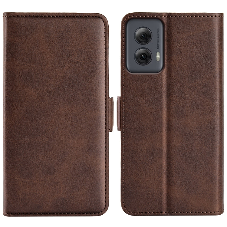 For Motorola Moto G Power 5G 2024 Dual-side Magnetic Buckle Horizontal Flip Leather Phone Case(Brown) by buy2fix