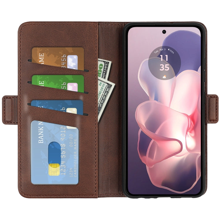 For Motorola Moto G Power 5G 2024 Dual-side Magnetic Buckle Horizontal Flip Leather Phone Case(Brown) by buy2fix