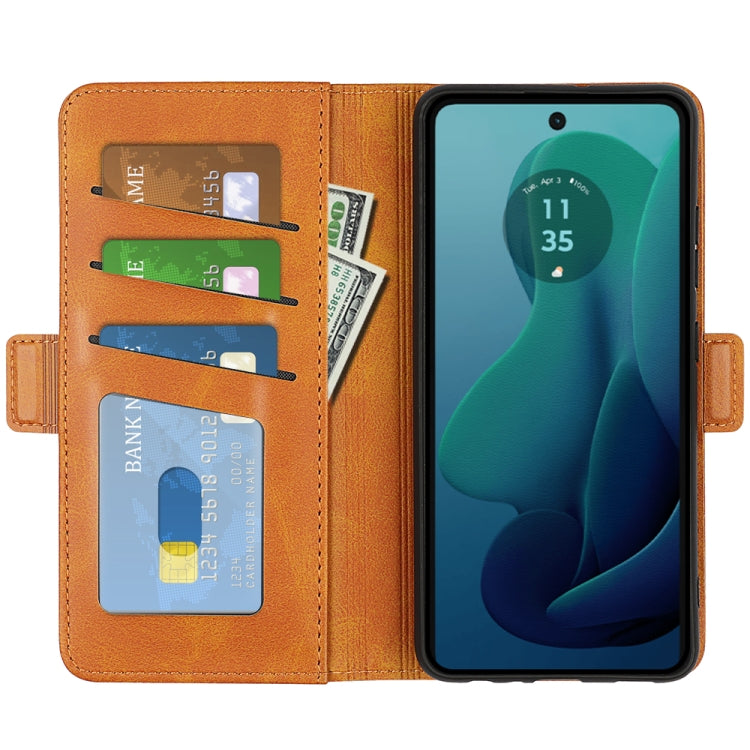 For Motorola Moto G 5G 2024 Dual-side Magnetic Buckle Horizontal Flip Leather Phone Case(Yellow) by buy2fix