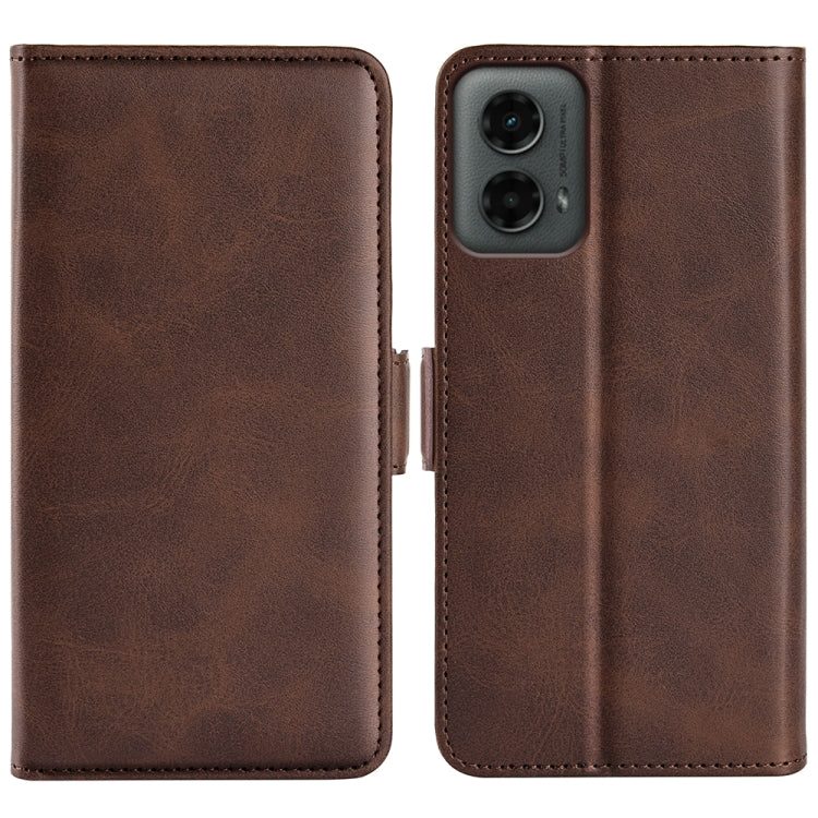 For Motorola Moto G 5G 2024 Dual-side Magnetic Buckle Horizontal Flip Leather Phone Case(Brown) by buy2fix