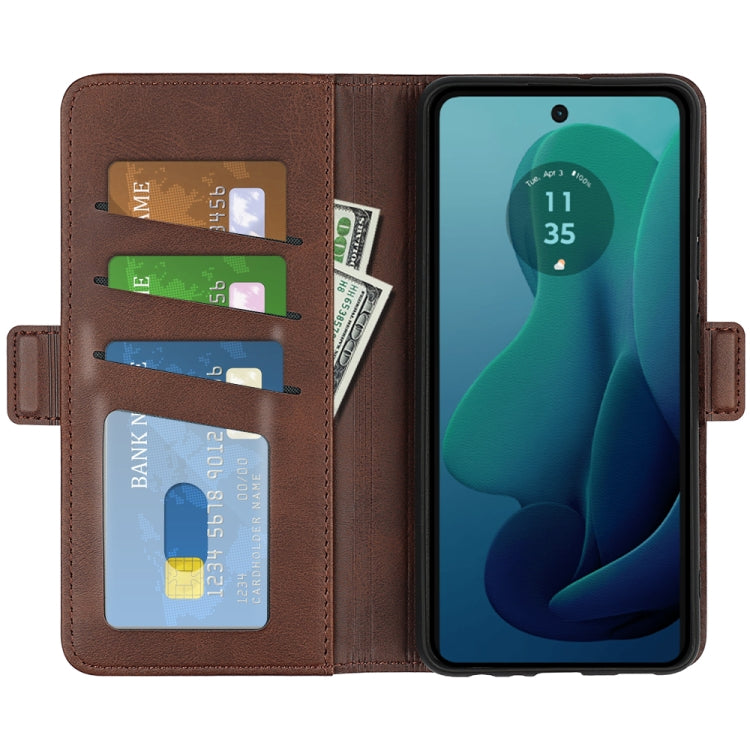 For Motorola Moto G 5G 2024 Dual-side Magnetic Buckle Horizontal Flip Leather Phone Case(Brown) by buy2fix