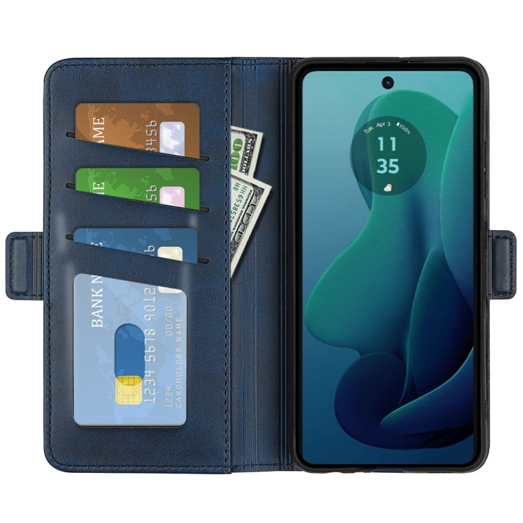 For Motorola Moto G 5G 2024 Dual-side Magnetic Buckle Horizontal Flip Leather Phone Case(Dark Blue) by buy2fix