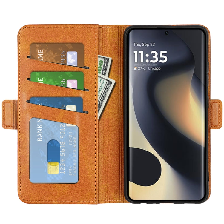 For Motorola Edge 5G 2024 Dual-side Magnetic Buckle Horizontal Flip Leather Phone Case(Yellow) by buy2fix