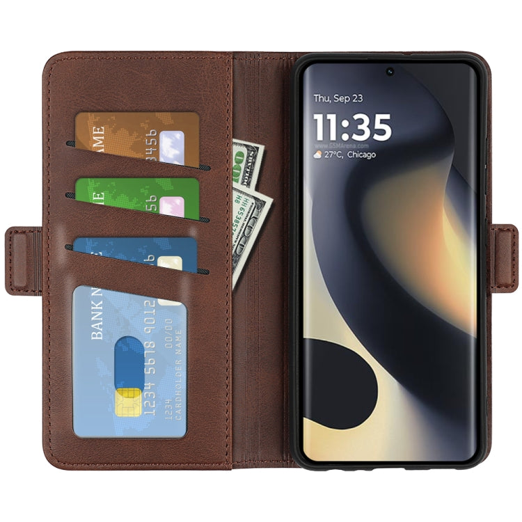 For Motorola Edge 5G 2024 Dual-side Magnetic Buckle Horizontal Flip Leather Phone Case(Brown) by buy2fix