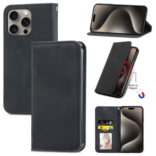 For iPhone 16 Pro Max Retro Skin Feel Magnetic Flip Leather Phone Case(Black) by buy2fix