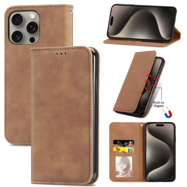 For iPhone 16 Pro Max Retro Skin Feel Magnetic Flip Leather Phone Case(Brown) by buy2fix