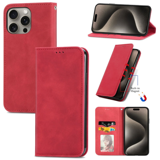 For iPhone 16 Pro Max Retro Skin Feel Magnetic Flip Leather Phone Case(Red) by buy2fix