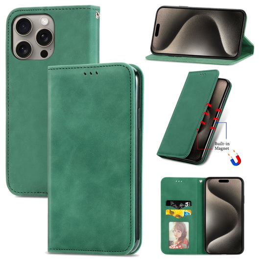 For iPhone 16 Pro Max Retro Skin Feel Magnetic Flip Leather Phone Case(Green) by buy2fix