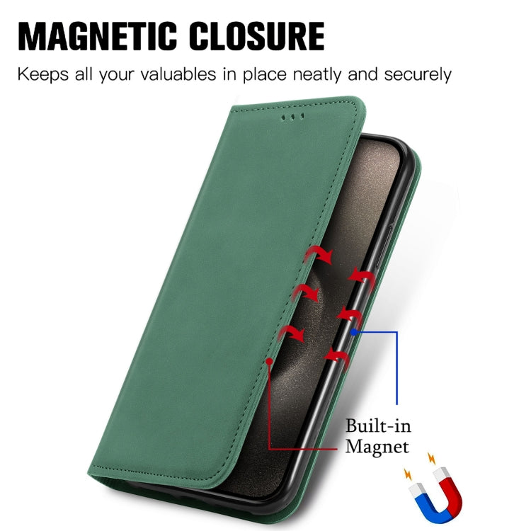 For iPhone 16 Pro Max Retro Skin Feel Magnetic Flip Leather Phone Case(Green) by buy2fix