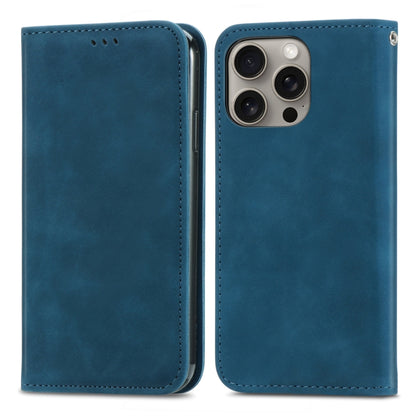 For iPhone 16 Pro Max Retro Skin Feel Magnetic Flip Leather Phone Case(Blue) by buy2fix