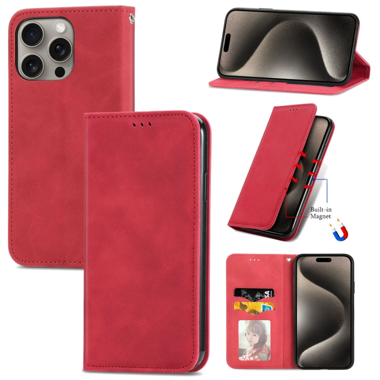 For iPhone 16 Pro Retro Skin Feel Magnetic Flip Leather Phone Case(Red) by buy2fix