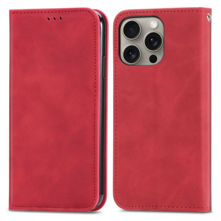 For iPhone 16 Pro Retro Skin Feel Magnetic Flip Leather Phone Case(Red) by buy2fix