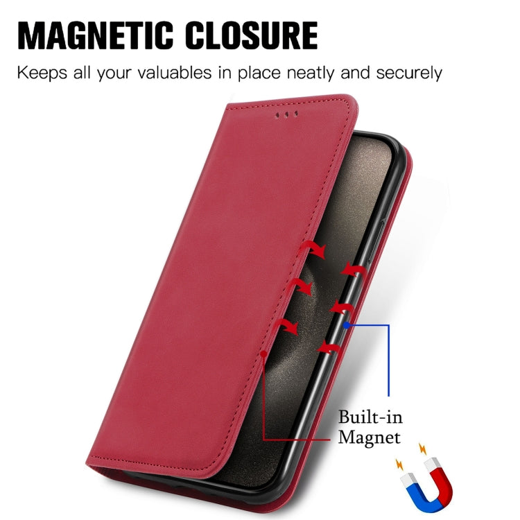 For iPhone 16 Pro Retro Skin Feel Magnetic Flip Leather Phone Case(Red) by buy2fix
