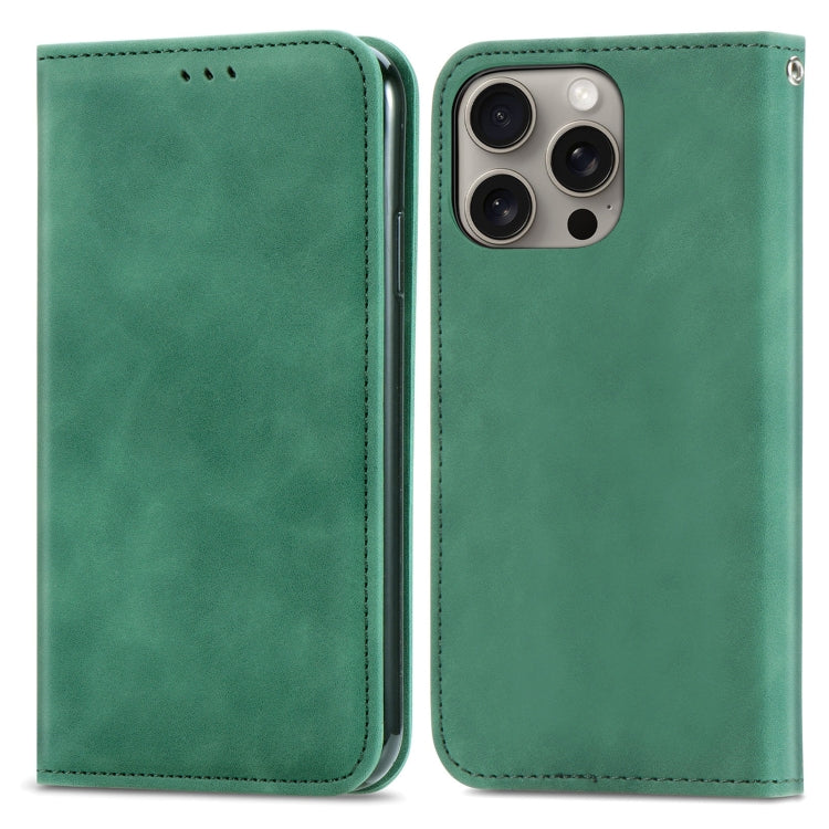 For iPhone 16 Pro Retro Skin Feel Magnetic Flip Leather Phone Case(Green) by buy2fix