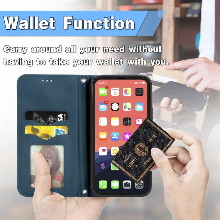 For iPhone 16 Pro Retro Skin Feel Magnetic Flip Leather Phone Case(Blue) by buy2fix