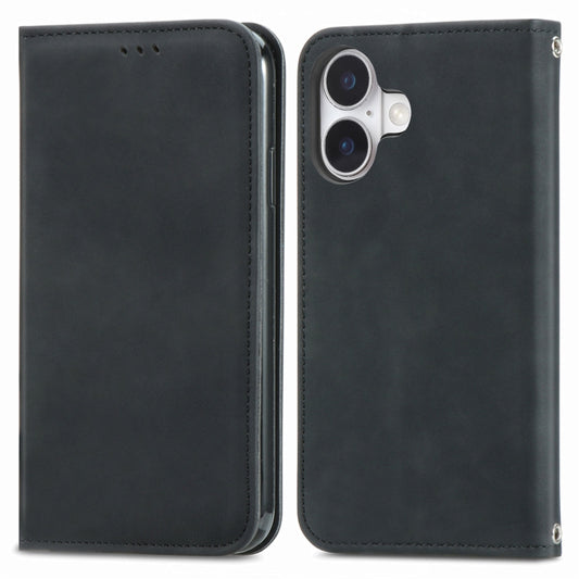 For iPhone 16 Plus Retro Skin Feel Magnetic Flip Leather Phone Case(Black) - iPhone 16 Plus Cases by buy2fix | Online Shopping UK | buy2fix