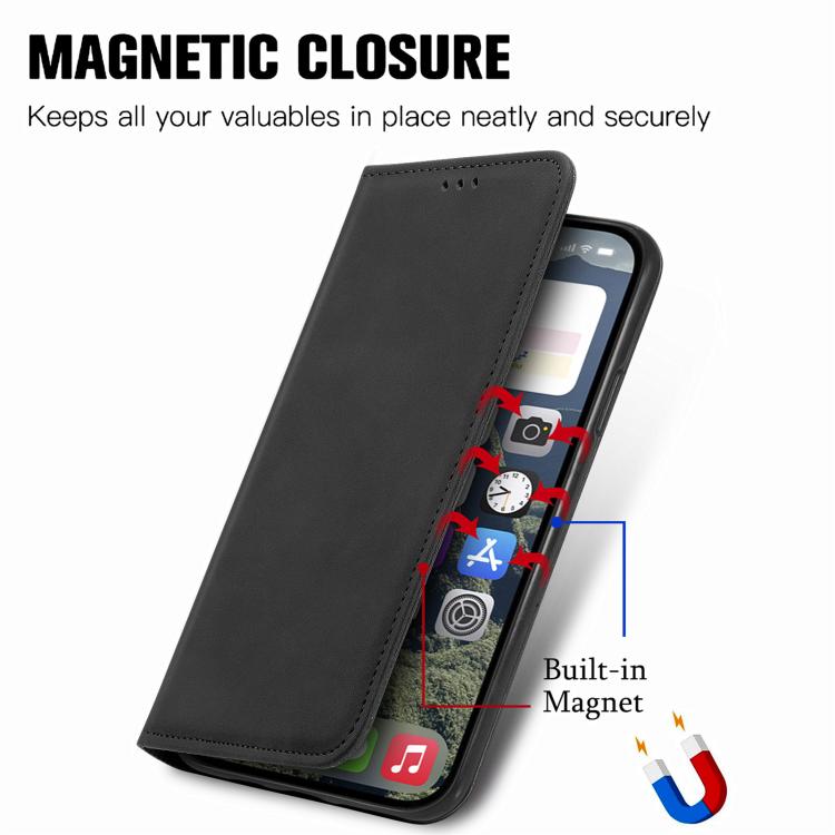 For iPhone 16e Retro Skin Feel Magnetic Flip Leather Phone Case(Black) - iPhone 16e Cases by buy2fix | Online Shopping UK | buy2fix