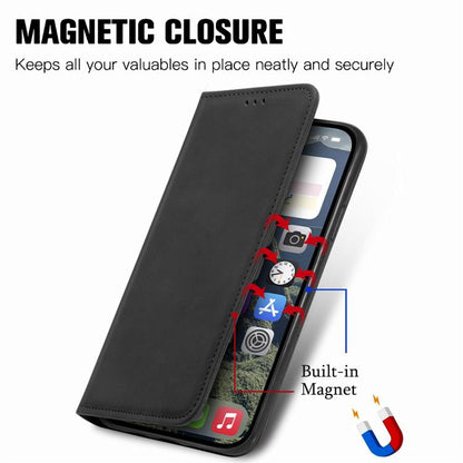 For iPhone 16e Retro Skin Feel Magnetic Flip Leather Phone Case(Black) - iPhone 16e Cases by buy2fix | Online Shopping UK | buy2fix