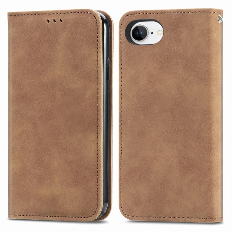 For iPhone 16e Retro Skin Feel Magnetic Flip Leather Phone Case(Brown) - iPhone 16e Cases by buy2fix | Online Shopping UK | buy2fix