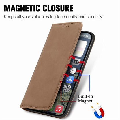 For iPhone 16e Retro Skin Feel Magnetic Flip Leather Phone Case(Brown) - iPhone 16e Cases by buy2fix | Online Shopping UK | buy2fix