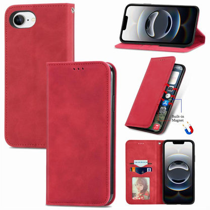 For iPhone 16e Retro Skin Feel Magnetic Flip Leather Phone Case(Red) - iPhone 16e Cases by buy2fix | Online Shopping UK | buy2fix