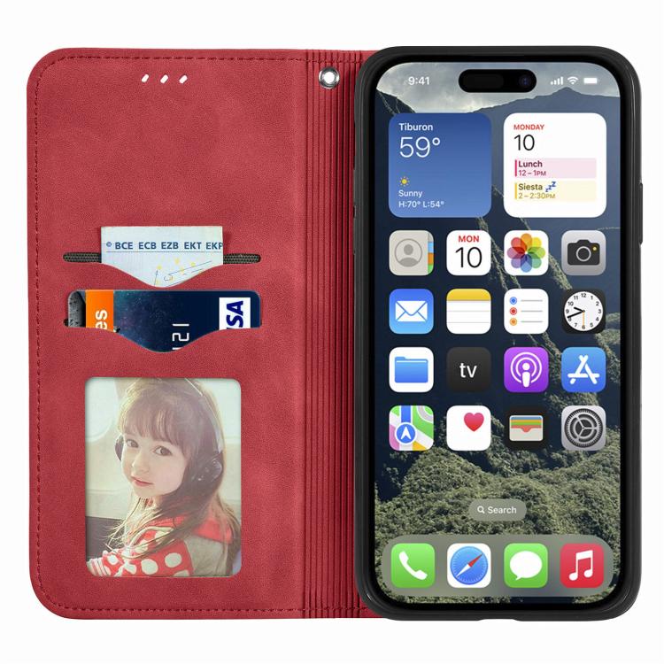 For iPhone 16e Retro Skin Feel Magnetic Flip Leather Phone Case(Red) - iPhone 16e Cases by buy2fix | Online Shopping UK | buy2fix
