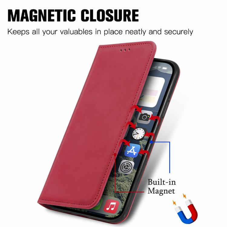 For iPhone 16e Retro Skin Feel Magnetic Flip Leather Phone Case(Red) - iPhone 16e Cases by buy2fix | Online Shopping UK | buy2fix