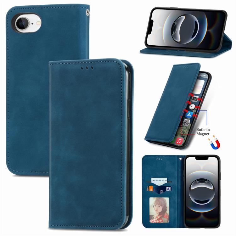 For iPhone 16e Retro Skin Feel Magnetic Flip Leather Phone Case(Blue) - iPhone 16e Cases by buy2fix | Online Shopping UK | buy2fix