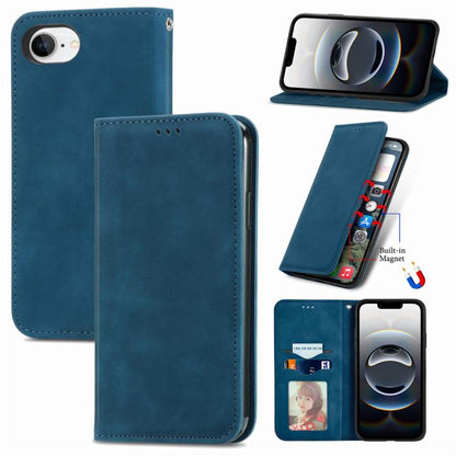 For iPhone 16e Retro Skin Feel Magnetic Flip Leather Phone Case(Blue) - iPhone 16e Cases by buy2fix | Online Shopping UK | buy2fix
