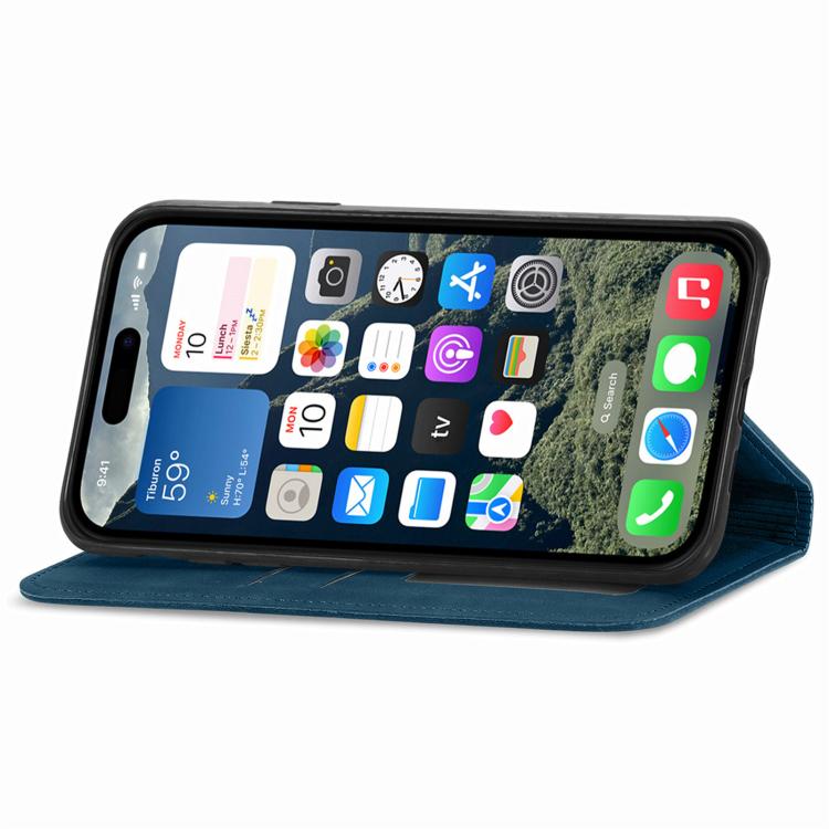 For iPhone 16e Retro Skin Feel Magnetic Flip Leather Phone Case(Blue) - iPhone 16e Cases by buy2fix | Online Shopping UK | buy2fix