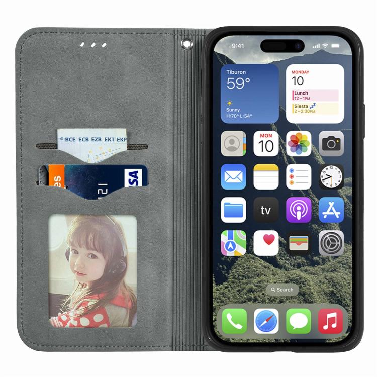 For iPhone 16e Retro Skin Feel Magnetic Flip Leather Phone Case(Gray) - iPhone 16e Cases by buy2fix | Online Shopping UK | buy2fix