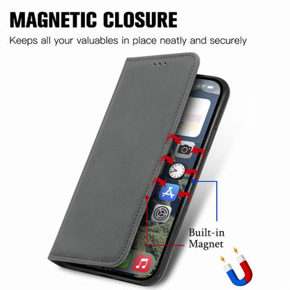 For iPhone 16e Retro Skin Feel Magnetic Flip Leather Phone Case(Gray) - iPhone 16e Cases by buy2fix | Online Shopping UK | buy2fix
