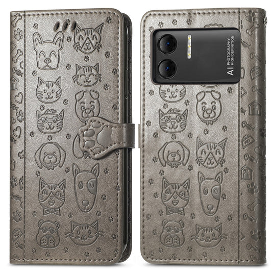 For DOOGEE X98 Pro / X98 Cat and Dog Embossed Leather Phone Case(Grey) - Doogee Cases by buy2fix | Online Shopping UK | buy2fix