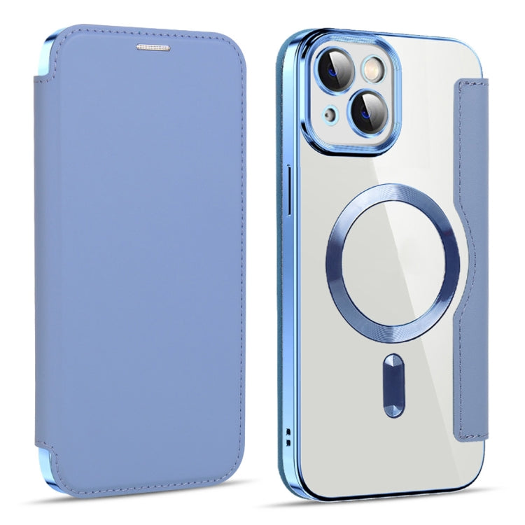 For iPhone 15 Shield MagSafe RFID Anti-theft Leather Phone Case(Blue) - iPhone 15 Cases by buy2fix | Online Shopping UK | buy2fix