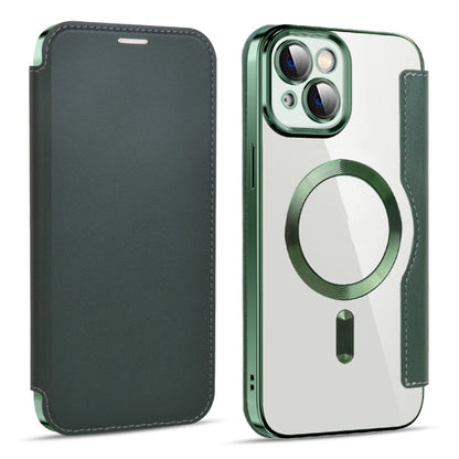 For iPhone 15 Shield MagSafe RFID Anti-theft Leather Phone Case(Green) - iPhone 15 Cases by buy2fix | Online Shopping UK | buy2fix
