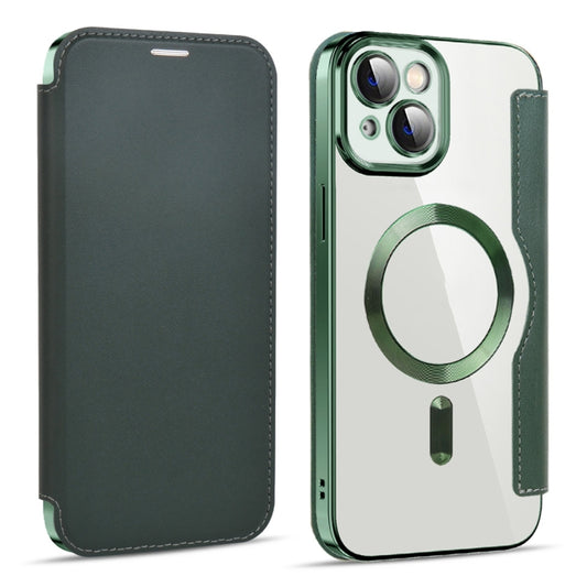 For iPhone 15 Shield MagSafe RFID Anti-theft Leather Phone Case(Green) - iPhone 15 Cases by buy2fix | Online Shopping UK | buy2fix