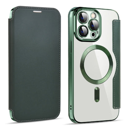 For iPhone 15 Pro Shield MagSafe RFID Anti-theft Leather Phone Case(Green) - iPhone 15 Pro Cases by buy2fix | Online Shopping UK | buy2fix