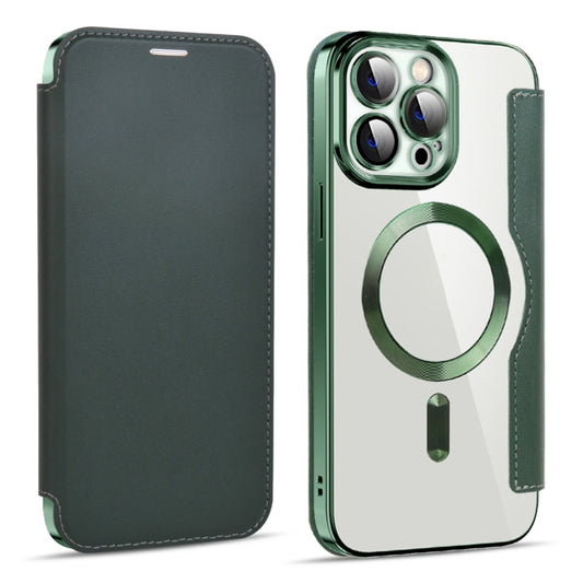 For iPhone 15 Pro Shield MagSafe RFID Anti-theft Leather Phone Case(Green) - iPhone 15 Pro Cases by buy2fix | Online Shopping UK | buy2fix