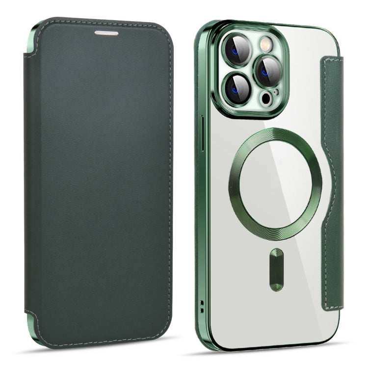 For iPhone 15 Pro Max Shield MagSafe RFID Anti-theft Leather Phone Case(Green) - iPhone 15 Pro Max Cases by buy2fix | Online Shopping UK | buy2fix