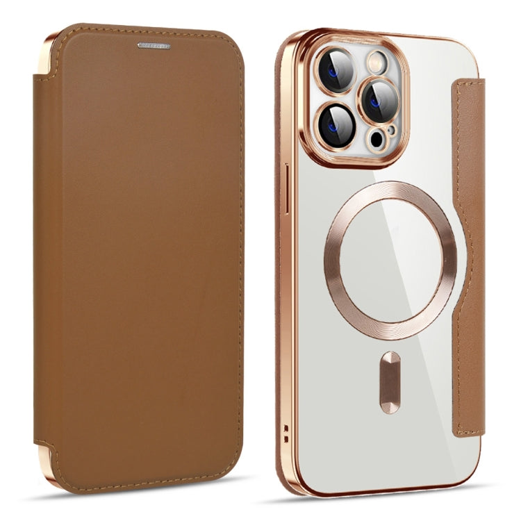 For iPhone 15 Pro Max Shield MagSafe RFID Anti-theft Leather Phone Case(Brown) - iPhone 15 Pro Max Cases by buy2fix | Online Shopping UK | buy2fix